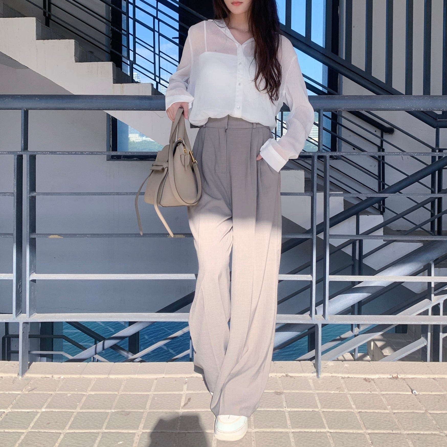 Straight-leg dress pants with a good drape, size 2.0 (can be shortened). 