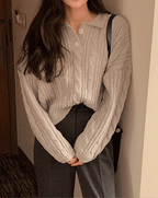 【🍷Christmas &amp; New Year PICK】Double-button collar cable knit top