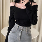 Off-the-shoulder long-sleeved top
