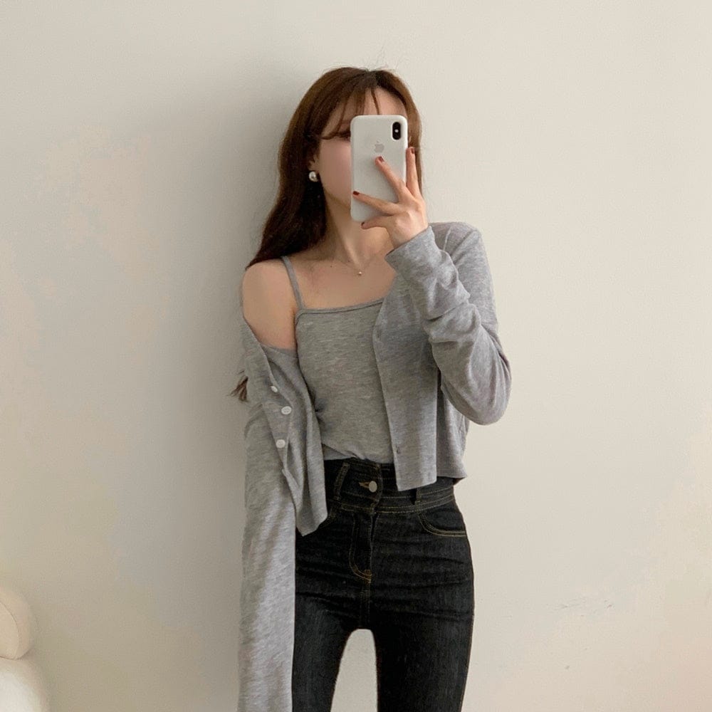 Refreshing vest and cardigan two-piece set