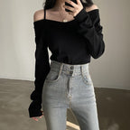 Off-the-shoulder long-sleeved top