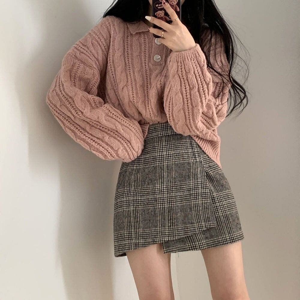 【🍷聖誕新年PICK】雙扣領麻花針織上衣