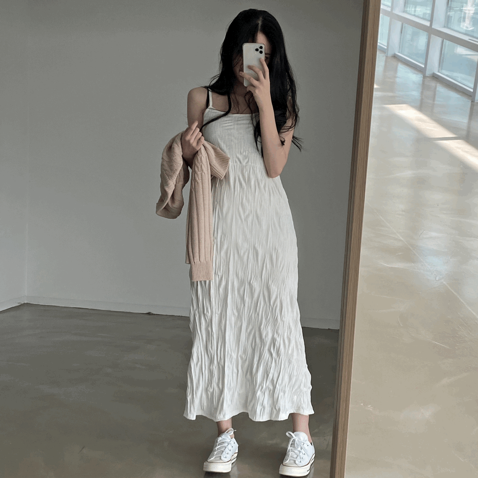 皺皺吊帶背心長裙