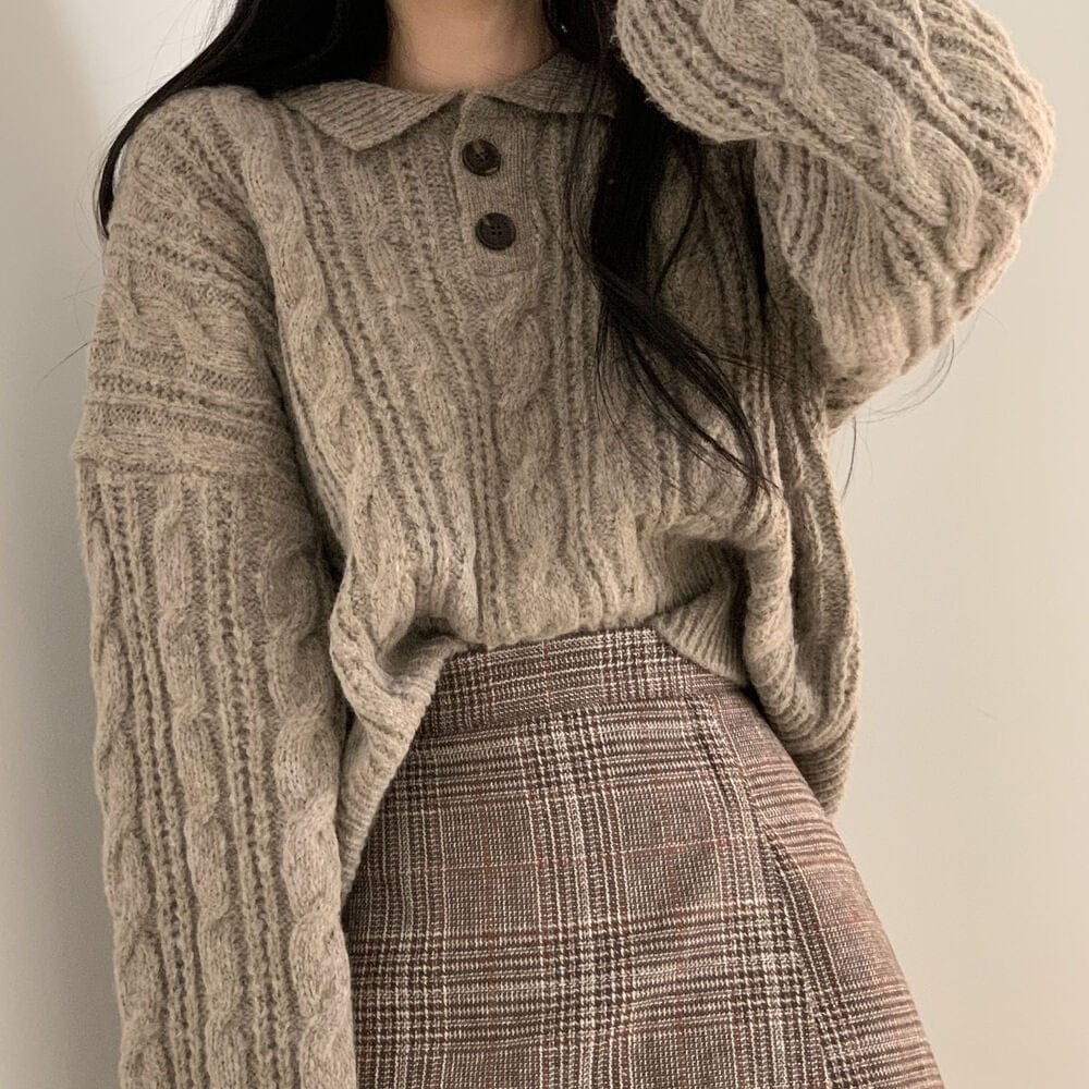 【🍷Christmas &amp; New Year PICK】Double-button collar cable knit top