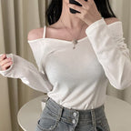 Off-the-shoulder long-sleeved top