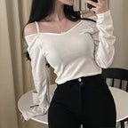 Off-the-shoulder long-sleeved top