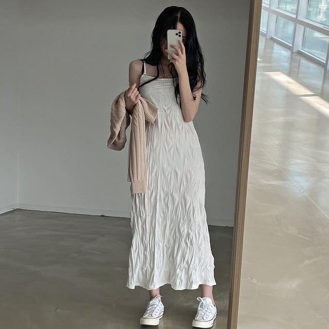 皺皺吊帶背心長裙