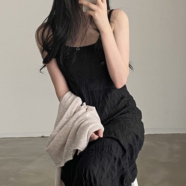皺皺吊帶背心長裙