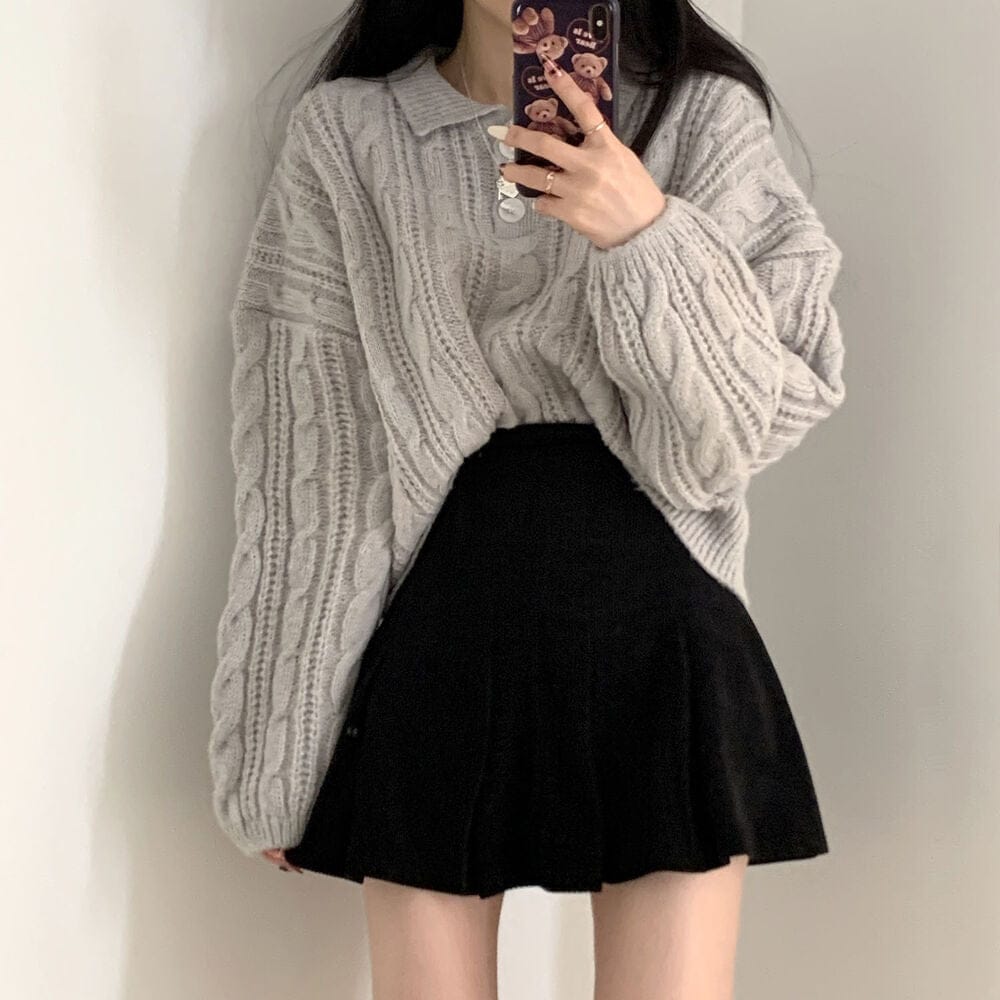 【🍷Christmas &amp; New Year PICK】Double-button collar cable knit top