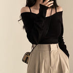 Off-the-shoulder long-sleeved top