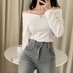 Off-the-shoulder long-sleeved top