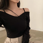 Off-the-shoulder long-sleeved top