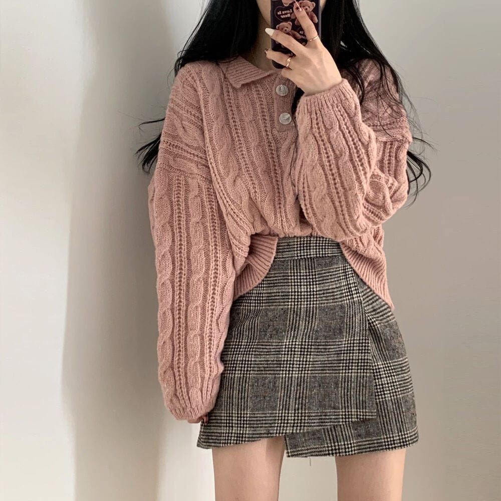 【🍷Christmas &amp; New Year PICK】Double-button collar cable knit top