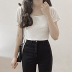 灰藍新色！Wrinkle Crop Top