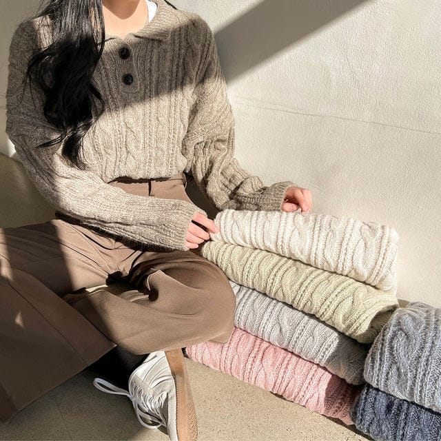 【🍷Christmas &amp; New Year PICK】Double-button collar cable knit top