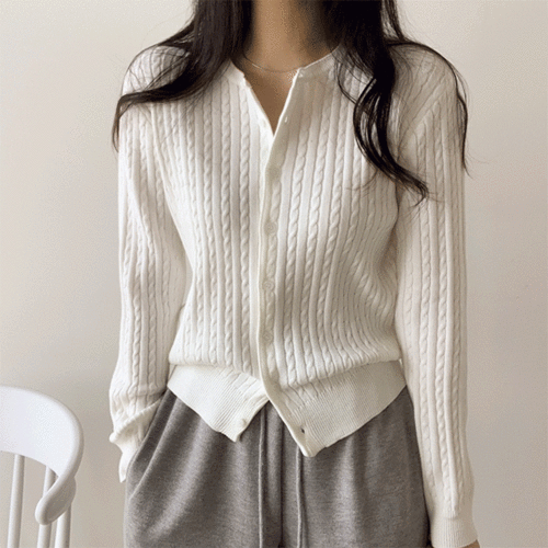 The colors are perfect! Fruit-patterned round neck cable knit cardigan 