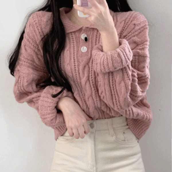 【🍷Christmas &amp; New Year PICK】Double-button collar cable knit top